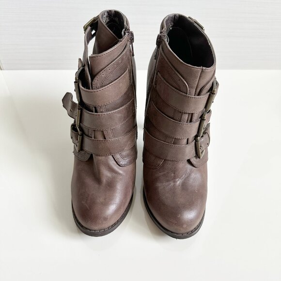 Aldo Brown Leather Ankle Boots Womens Size 8 Buckles High Heel - Picture 3 of 6